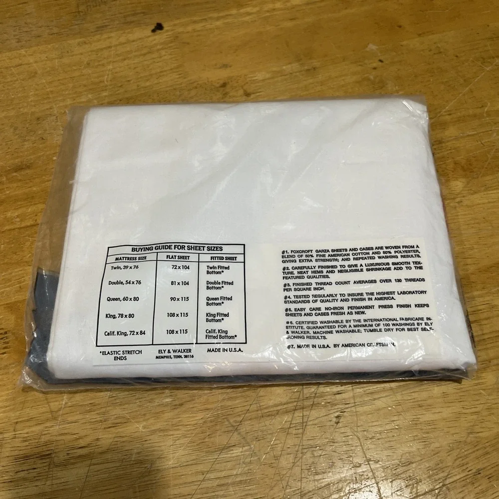 New Vintage Foxcroft Garza Double Flat Sheet White No-Iron Cotton Percale Sealed